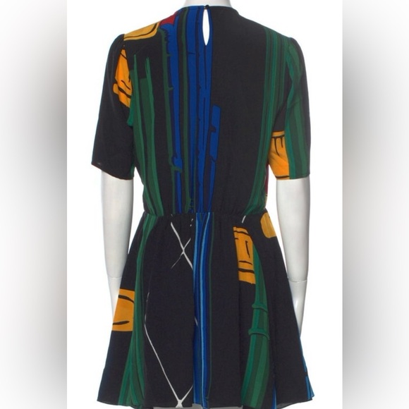 SOLD -Louis Vuitton 2019 Silk Knee length Dress Black Green Blue Red FR40 8 NWOT - Picture 11 of 13